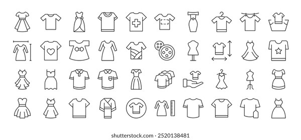 Dresses and T Shirts Thin Icons Collection. Editable Stroke. Suitable for Web Sites, Books, Cards, Apps