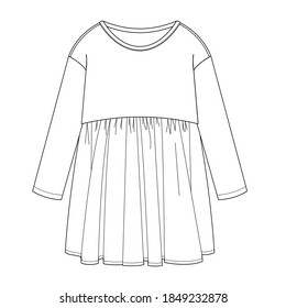 Dress,Flat sketch for girls.Clothes template