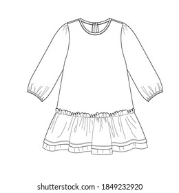 Dress,Flat sketch for girls.Clothes template