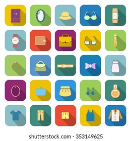 Dressing color icons with long shadow on white background