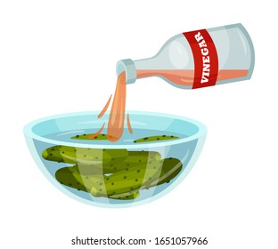 Dressing Cucumbers with Vinegar Isolated on White Background Vector Illustration