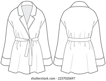 Dressing gown flat technical cad drawing vector template