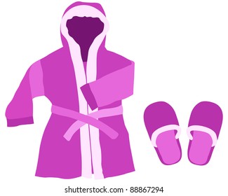 Dressing gown and slippers on a white background