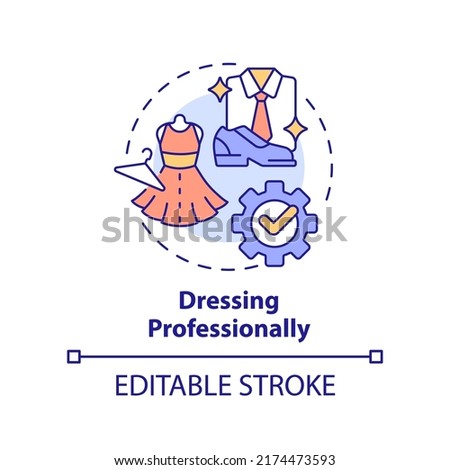 Dressing professionally concept icon. Job interview success abstract idea thin line illustration. Business formal attire. Isolated outline drawing. Editable stroke. Arial, Myriad Pro-Bold fonts used