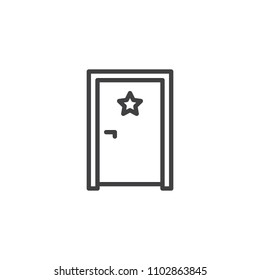 Dressing room door outline icon. linear style sign for mobile concept and web design. Door with star simple line vector icon. Symbol, logo illustration. Pixel perfect vector graphics