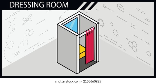Dressing Zimmer isometrisches Design Symbol. Vektorgrafik, Web-Illustration. 3D-Farbkonzept