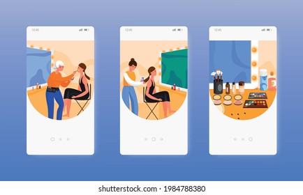 Dressing room. Makeup room. Fashion industry. Mobile app screens, vector website banner template. UI, web site design.