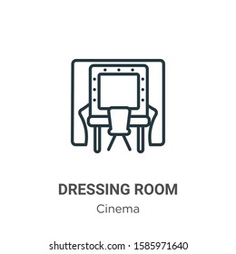 Icono vectorial de contorno de sala de vestir. Icono de vestidor negro en línea delgada, ilustración de elemento simple vector plano del concepto de cine editable aislado en fondo blanco