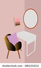 Dressing table with chair and mirror pretty room pink makeup place