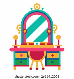 dressing table colorful vector icon home furniture design vanity mirror symbol vibrant illustration isolated on white background bedroom decor modern style