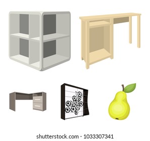 Dressing table, corner shelves, computer desk, wardrobe with glass. Bedroom furniture set collection icons in cartoon style vector symbol stock illustration web.