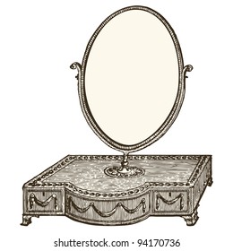 Dressing table engraving - Vintage engraved illustration  - "Le Mobilier" Ed.Edouard Rouveyre  in 1915 France