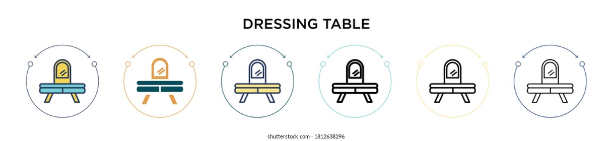 Dressing table icon in filled, thin line, outline and stroke style. Vector illustration of two colored and black dressing table vector icons designs can be used for mobile, ui, web