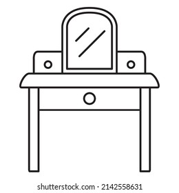 Icono de la tabla de dibujo línea delgada .Espejo de dormitorio.Aislado sobre fondo blanco. Ilustración del vector de contorno.