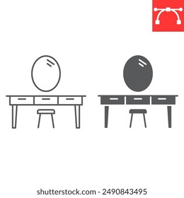 Dressing table line and glyph icon, interior and home decor, dressing table vector icon, vector graphics, editable stroke outline sign, eps 10.