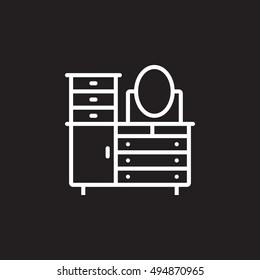 dressing table line icon, outline vector sign, linear pictogram isolated on black. logo illustration