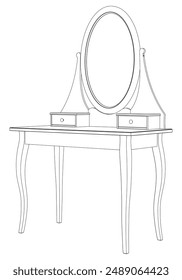 Dressing Table Line Vector Illustration.  Set of Different Views of Dressing Table with Detailed Design Elements, Ideal for Furniture Design and Interior Concepts