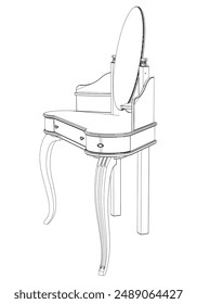 Dressing Table Line Vector Illustration.  Set of Different Views of Dressing Table with Detailed Design Elements, Ideal for Furniture Design and Interior Concepts