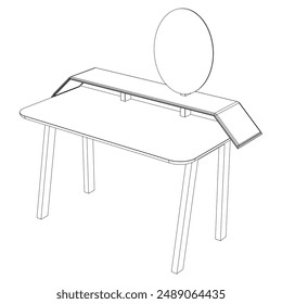 Dressing Table Line Vector Illustration.  Set of Different Views of Dressing Table with Detailed Design Elements, Ideal for Furniture Design and Interior Concepts
