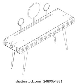 Dressing Table Line Vector Illustration. Different Views of Dressing Table, Ideal for Furniture Design and Interior Concepts 