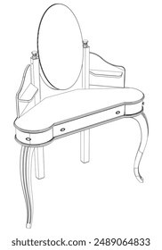 Dressing Table Line Vector Illustration. Different Views of Dressing Table, Ideal for Furniture Design and Interior Concepts 