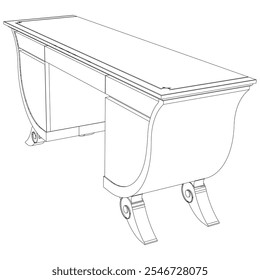 Dressing Table Line Vector Illustration.  Set of Different Views of Dressing Table with Detailed Design Elements, Ideal for Furniture Design and Interior Concepts. Elegant Antique Home Decor