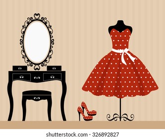 dressing table mannequin and retro red dress