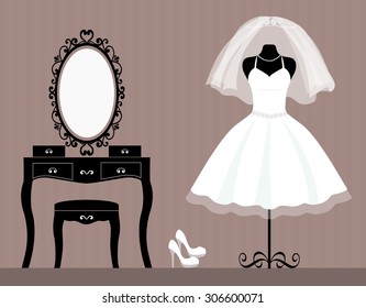 dressing table mannequin and wedding dress