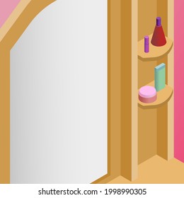Dressing table with mirror for beauty make-up and supporting equipment such as lipstick, perfume, cream and others.