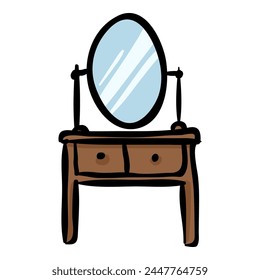 Dressing Table with Mirror - Hand Drawn Doodle Icon