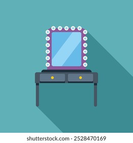 Dressing table with mirror and light bulbs for makeup application in a beauty salon