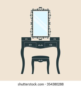dressing table with mirror square  on a background