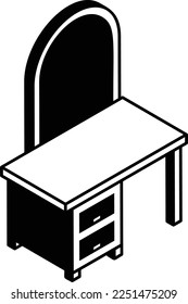 Dressing Table Mirror with Stool isometric Concept, Makeup room furniture vector icon design, Interior design Symbol, Home Office decoration Sign, Residential and Commercial Decor Element illustration