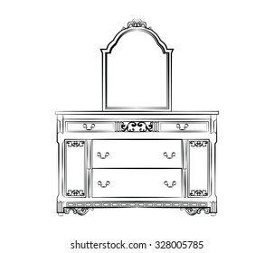 Dressing table with mirror. Vector