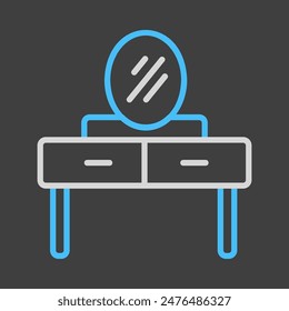 Dressing table with mirror vector on dark background icon. Graph symbol for furniture, web site and apps design, logo, app, UI
