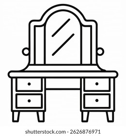 «Dressing Table Outline Icon on White Background – Minimal Vanity Furniture Symbol Ilustración vectorial»