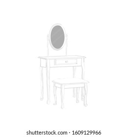 Dressing table sketch isolated on white. Element of furniture