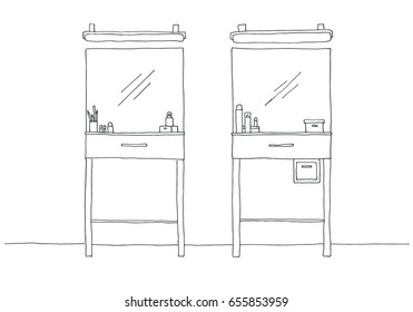Dressing table in sketch style. Vector illustration is hand drawn.