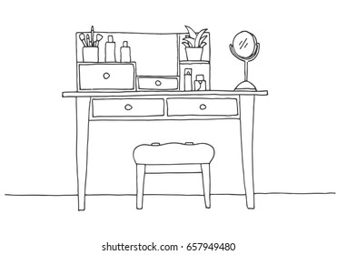 Dressing table in sketch style. Vector illustration is hand drawn.