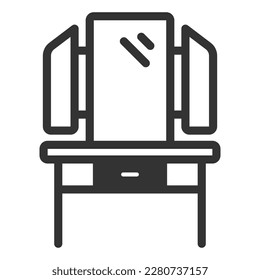 Dressing table with three mirrors - icon, illustration on white background, glyph style