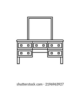 dressing table with vanity mirror icon in line style icon, isolated on white background