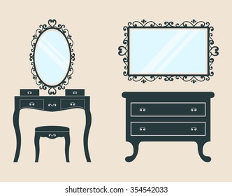 dressing table and vintage table on a background