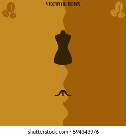 Dressmaker model vector  icon. Coffee symbol background.