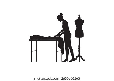 Dressmaker silhouette design - Silhouette Illustration of a Fashion Designer at Work
