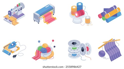 dressmaking equipments and craft vector illustrations 