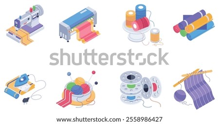 dressmaking equipments and craft vector illustrations 
