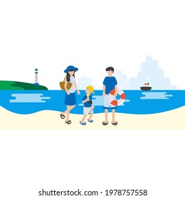 I drew a picture of a family coming to the sea in the summer. The clear colors give a sense of the season.