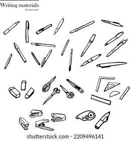 I drew writing instruments and arranged writing instruments in groups.