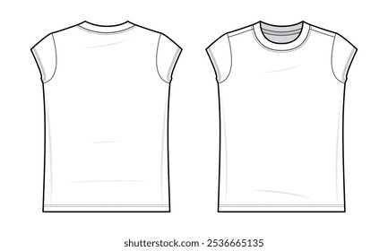 Dri FIT T-shirt flat technical fashion illustration. Short sleeve Running shirt vector template illustration. front and back view. regular fit. Sportswear. unisex. white color. CAD mockup.