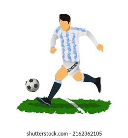 Dribble a ball with futsal, football, or soccer player flat vector.